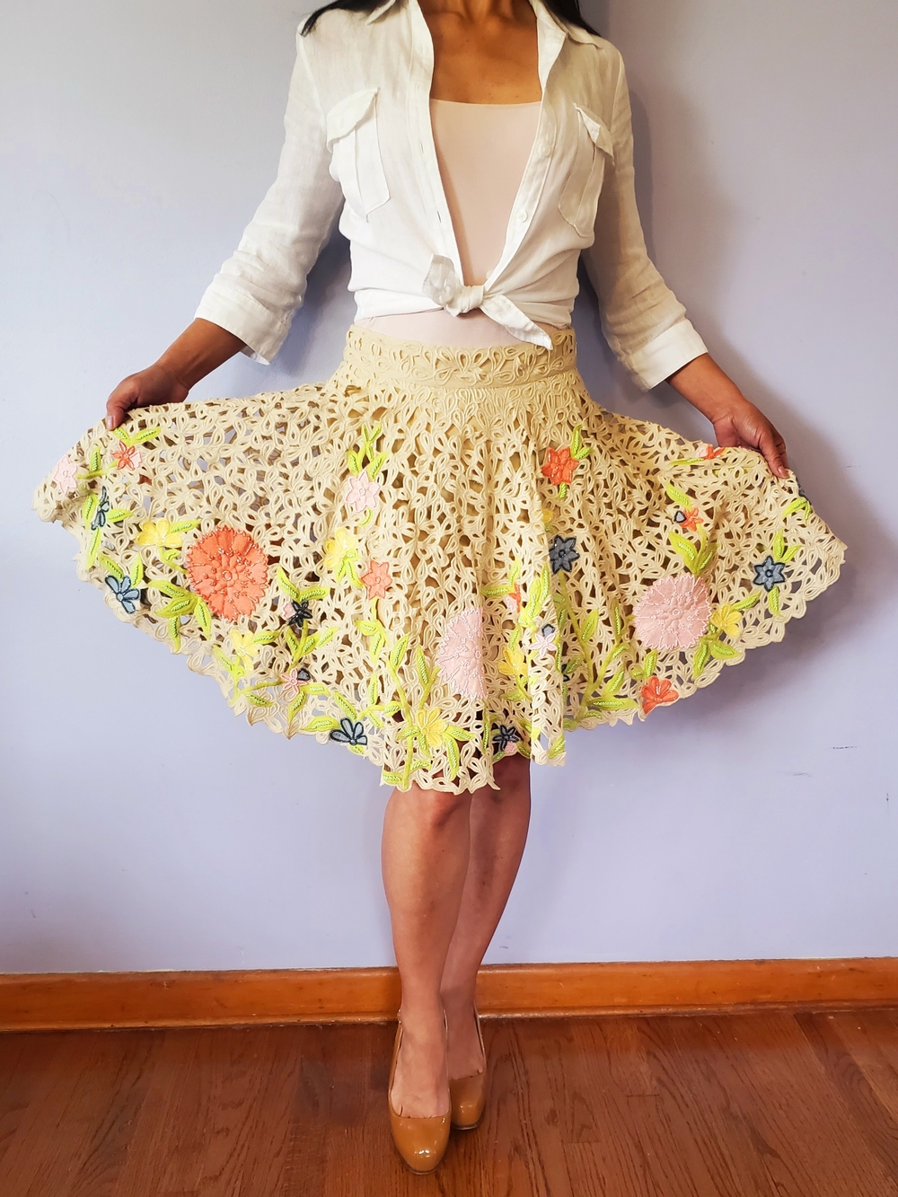 Blumarine Hand-Crafted Embroidery Skirt W/ Beautiful Beadwork